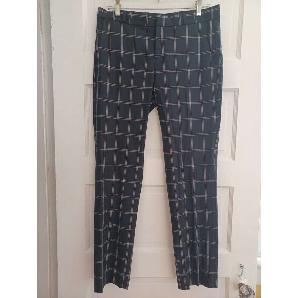 Banana Republic navy plaid Ryan pants womens 4 stretch menswear office classic